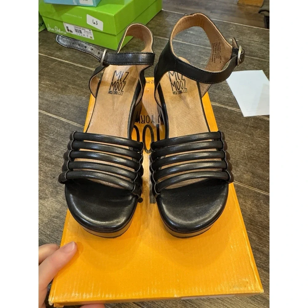 Miz Mooz Leather Heeled Sandals Graciela Black Size 36 US‎ 5.5-6